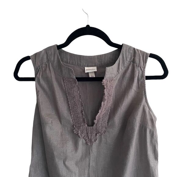 MERONA Sleeveless Blouse Tank Top With Embroidery Metallic Shimmery Taupe S - Picture 3 of 4